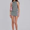 Misty Stripe Button Backless Mini Dress