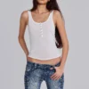Sheer Henley Vest in White