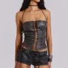 48-vaca-whipstitch-faux-leather-mini-shorts-in-black-1.webp Vaca Whipstitch Faux Leather Mini Shorts in Black