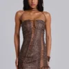 Odile Brown Faux Leather Lace Up Mini Dress