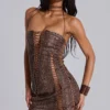 Odile Brown Faux Leather Lace Up Mini Dress
