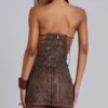 Odile Brown Faux Leather Lace Up Mini Dress