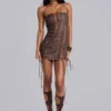 Odile Brown Faux Leather Lace Up Mini Dress