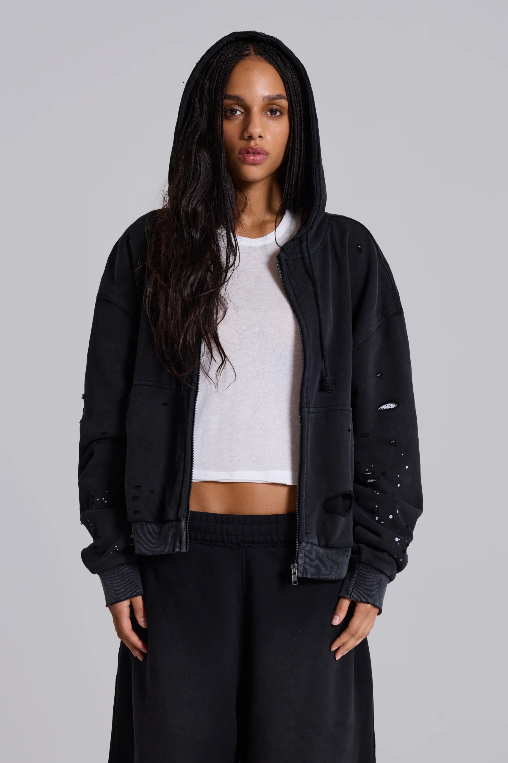 Sun Faded Waffle Lined Zip Hoodie