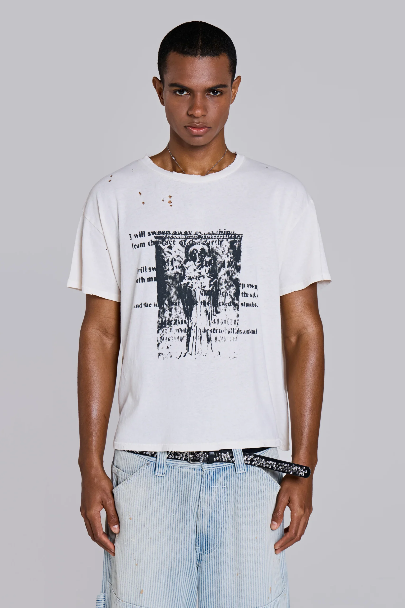 White Etching Cropped T-Shirt