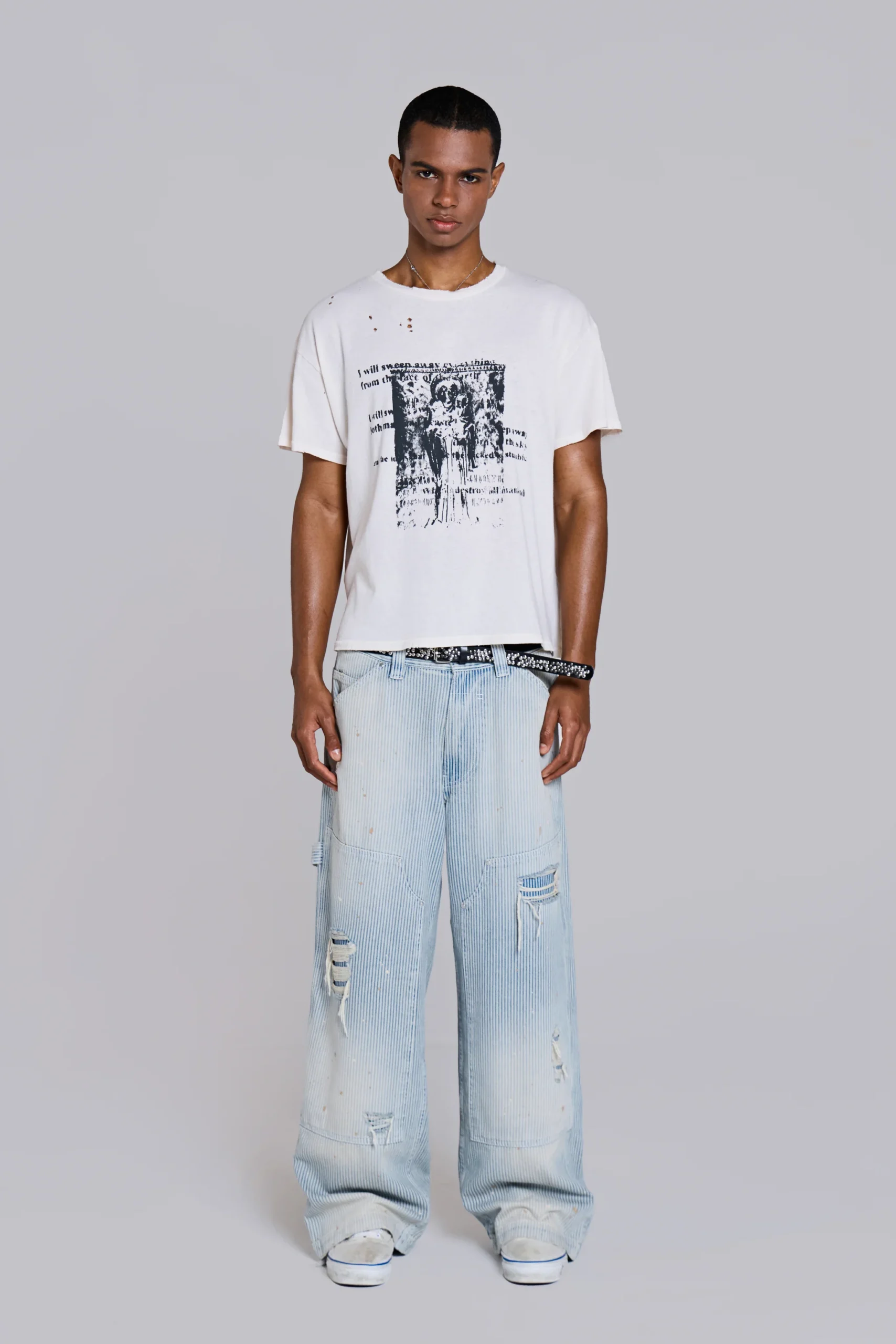 White Etching Cropped T-Shirt