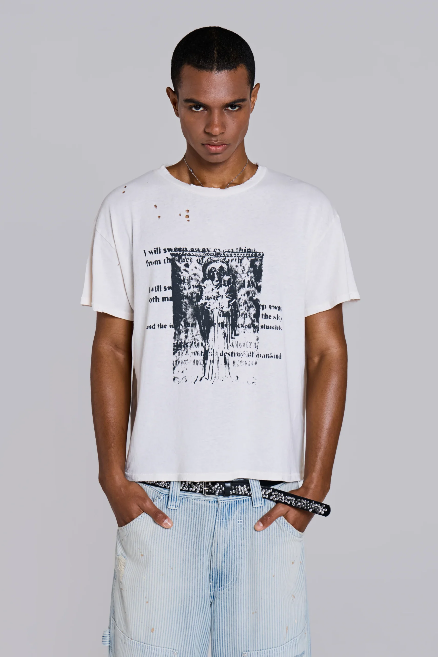 White Etching Cropped T-Shirt