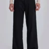 Black Pinstripe Stacked Straight Suit Pants
