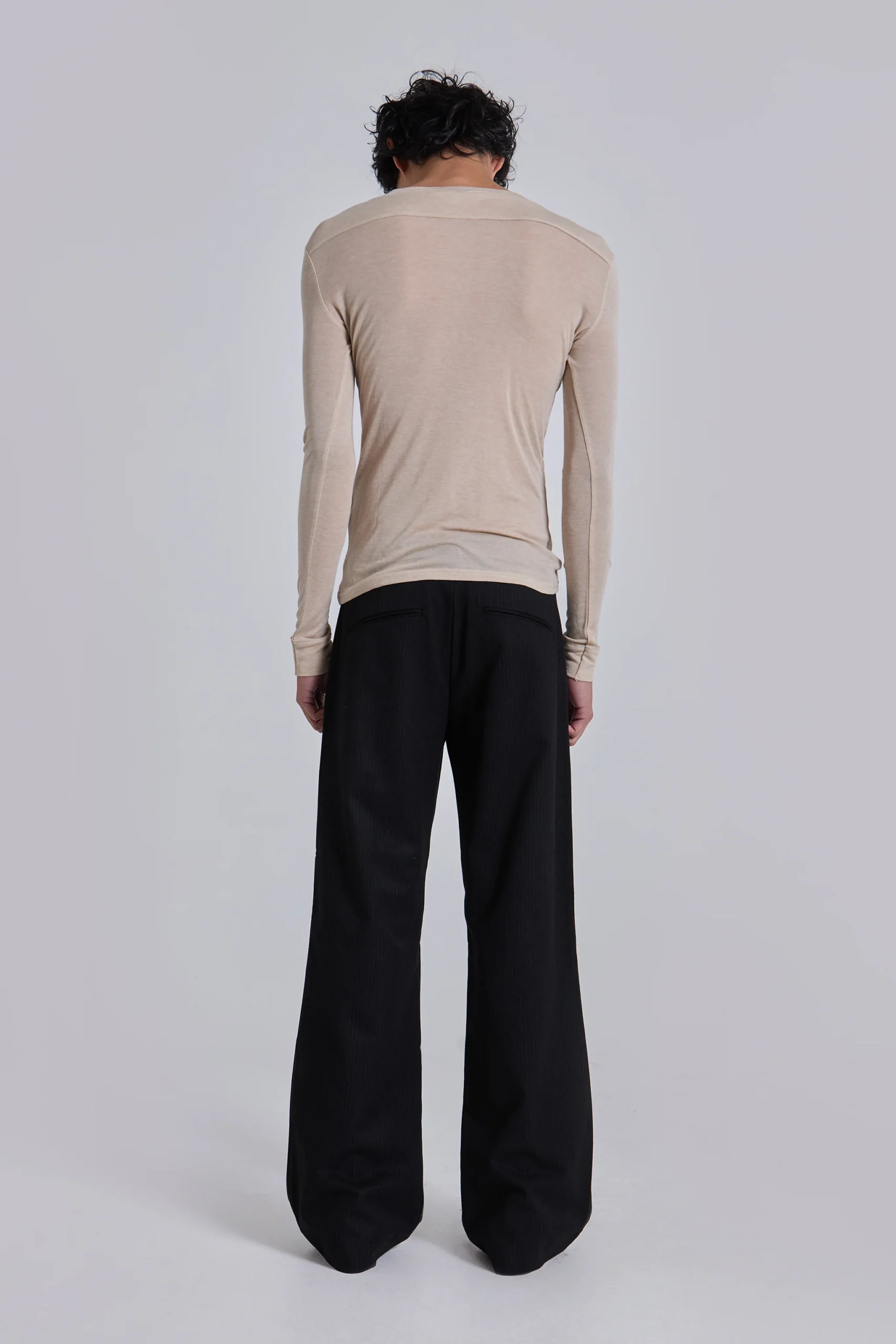 Black Pinstripe Stacked Straight Suit Pants