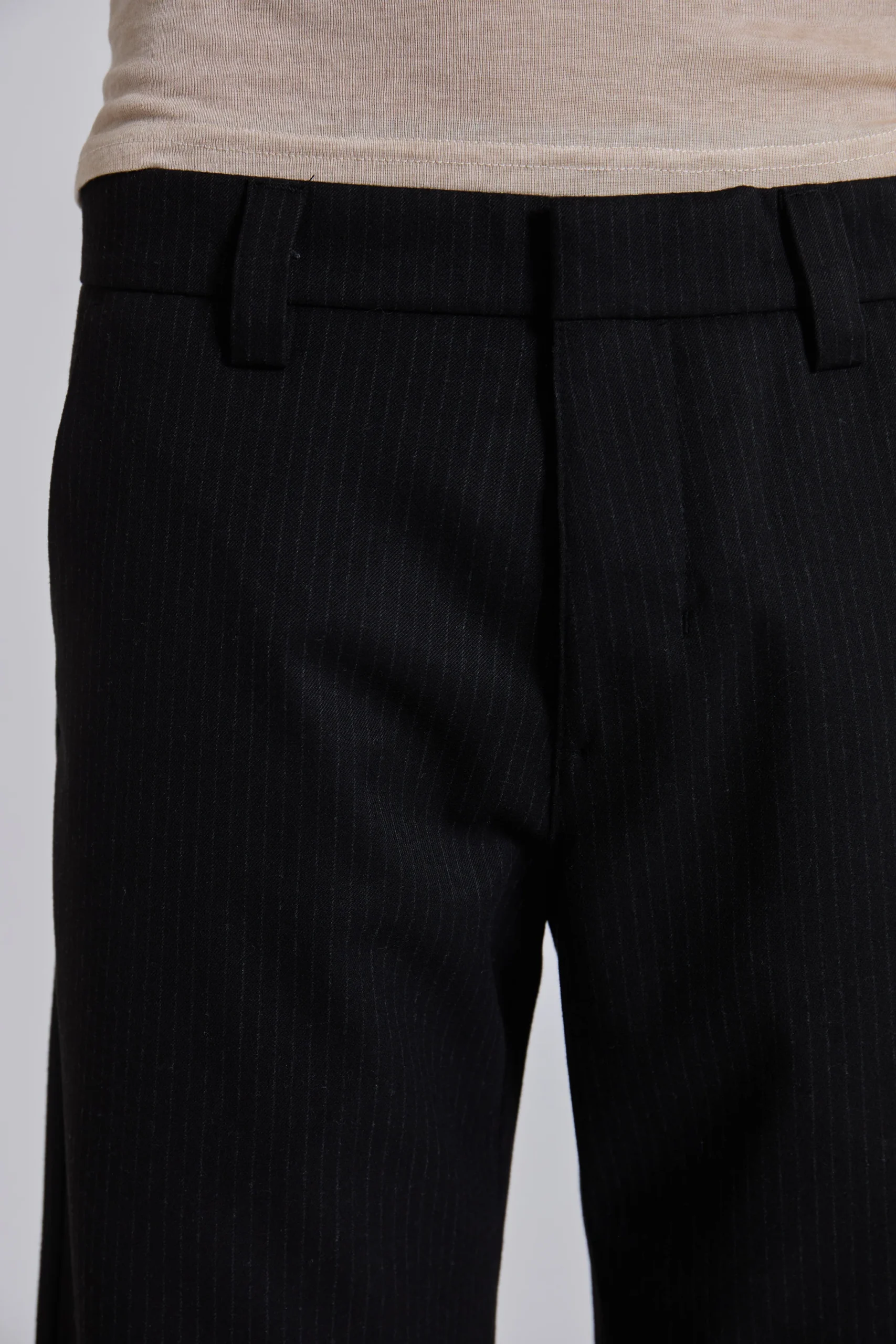 Black Pinstripe Stacked Straight Suit Pants