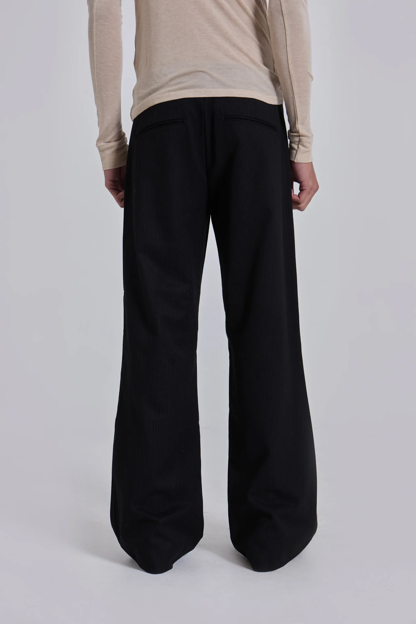 Black Pinstripe Stacked Straight Suit Pants