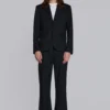 Black Pinstripe Stacked Straight Suit Pants