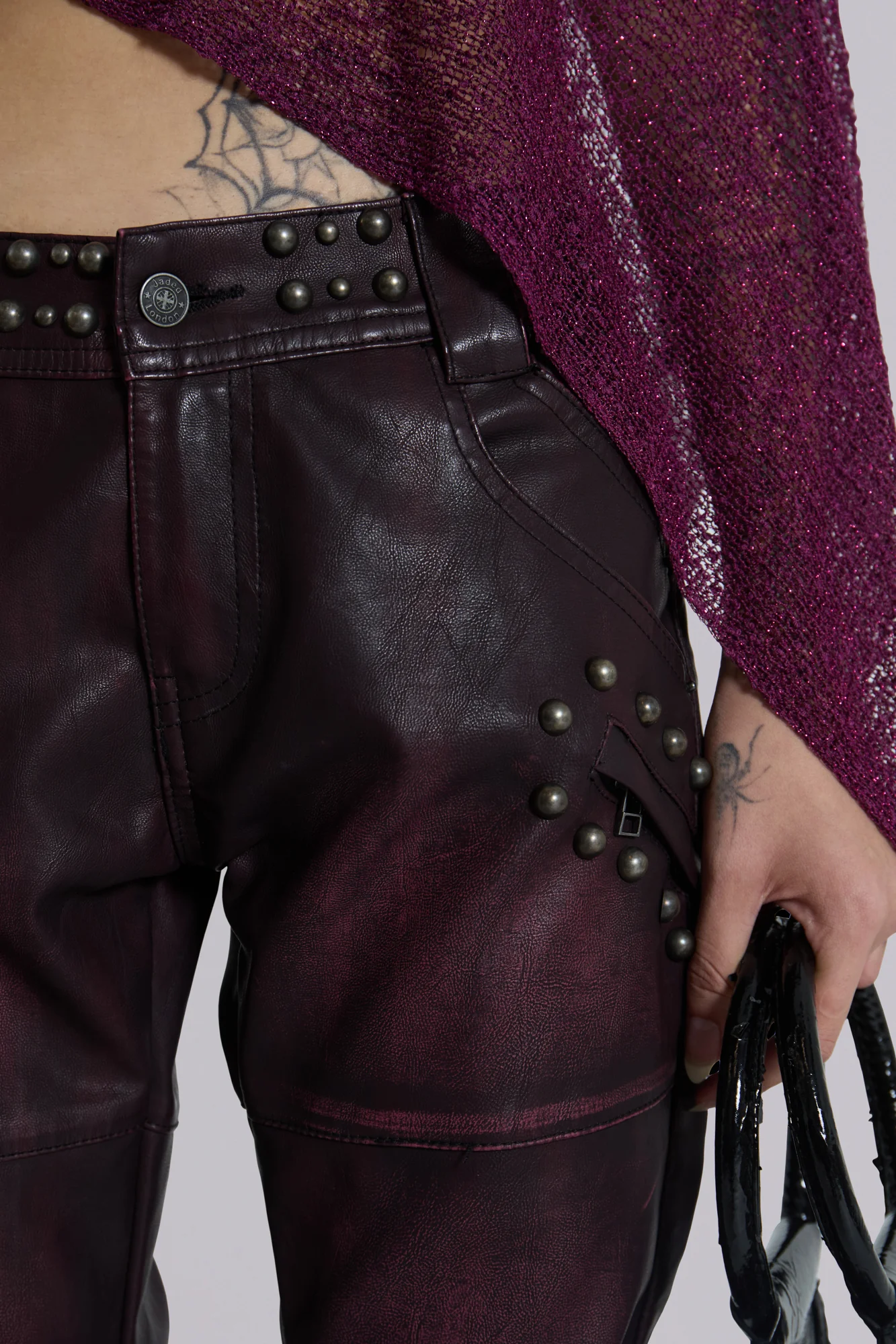 5475-burgundy-studded-faux-leather-drift-trousers-5.webp Burgundy Studded Faux Leather Drift Trousers