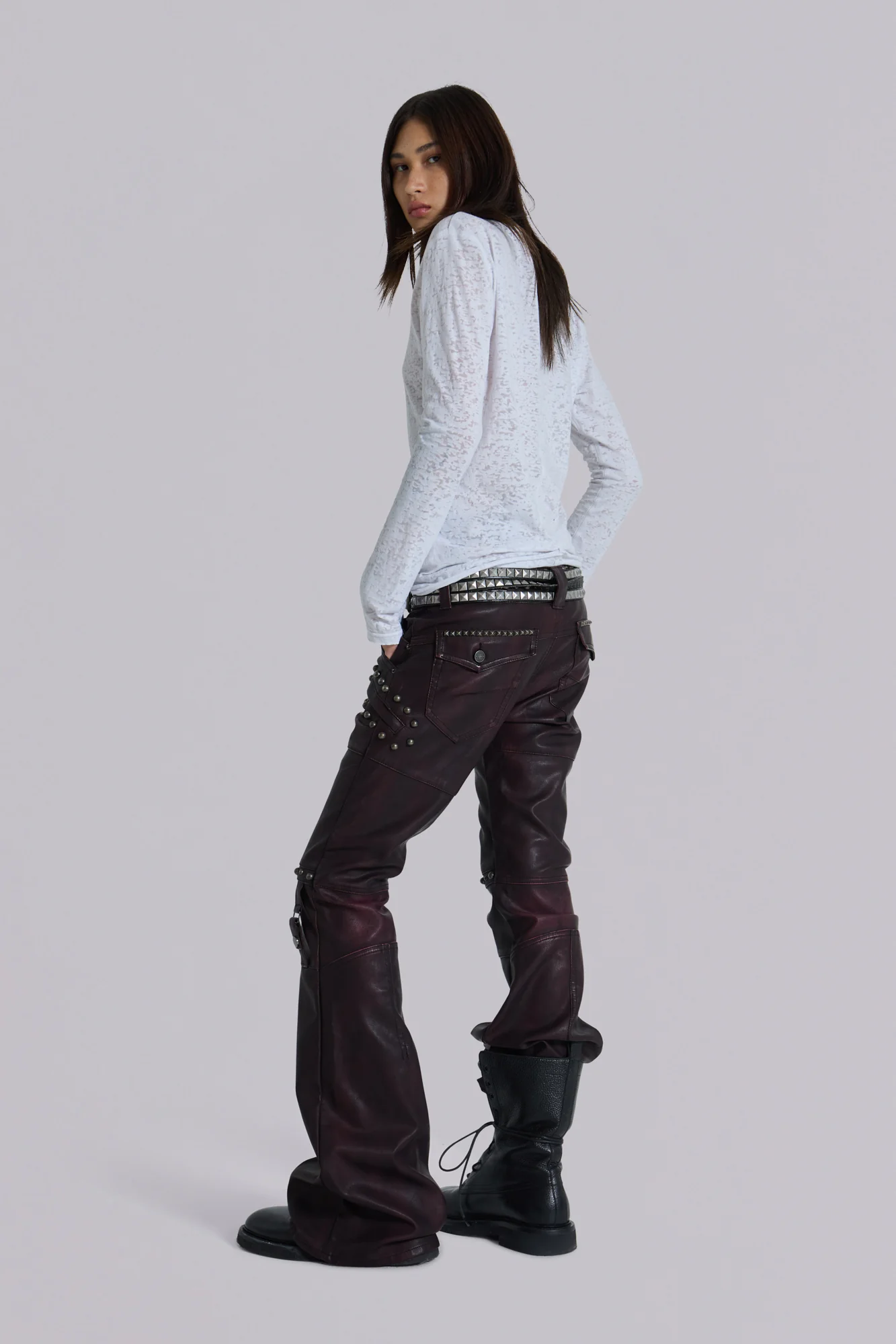5475-burgundy-studded-faux-leather-drift-trousers-7.webp Burgundy Studded Faux Leather Drift Trousers