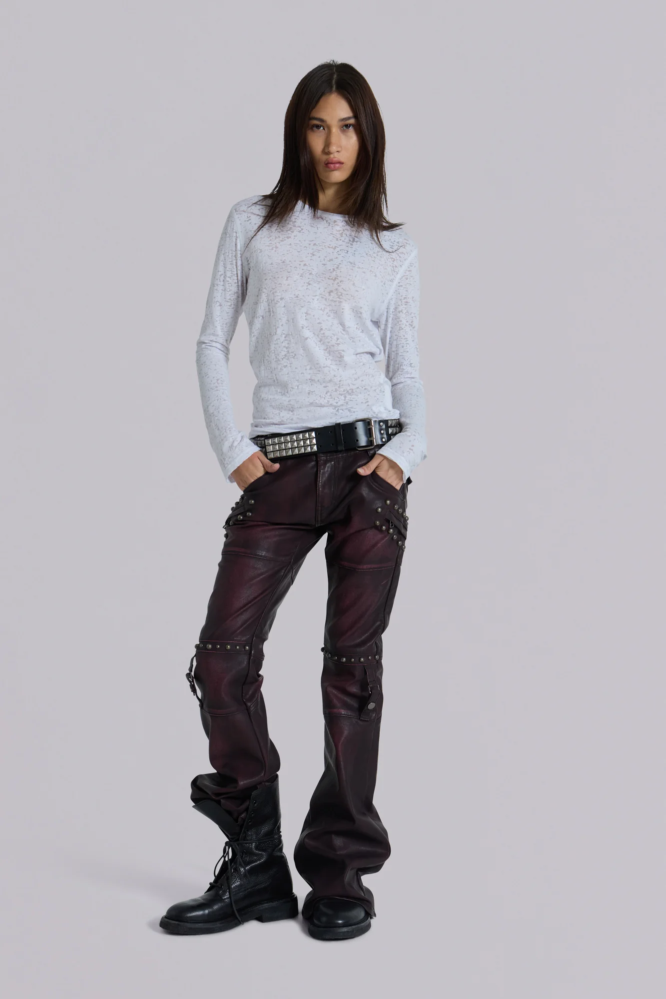 5475-burgundy-studded-faux-leather-drift-trousers-9.webp Burgundy Studded Faux Leather Drift Trousers