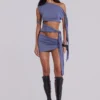 Mena Asymmetric Mini Dress in Indigo
