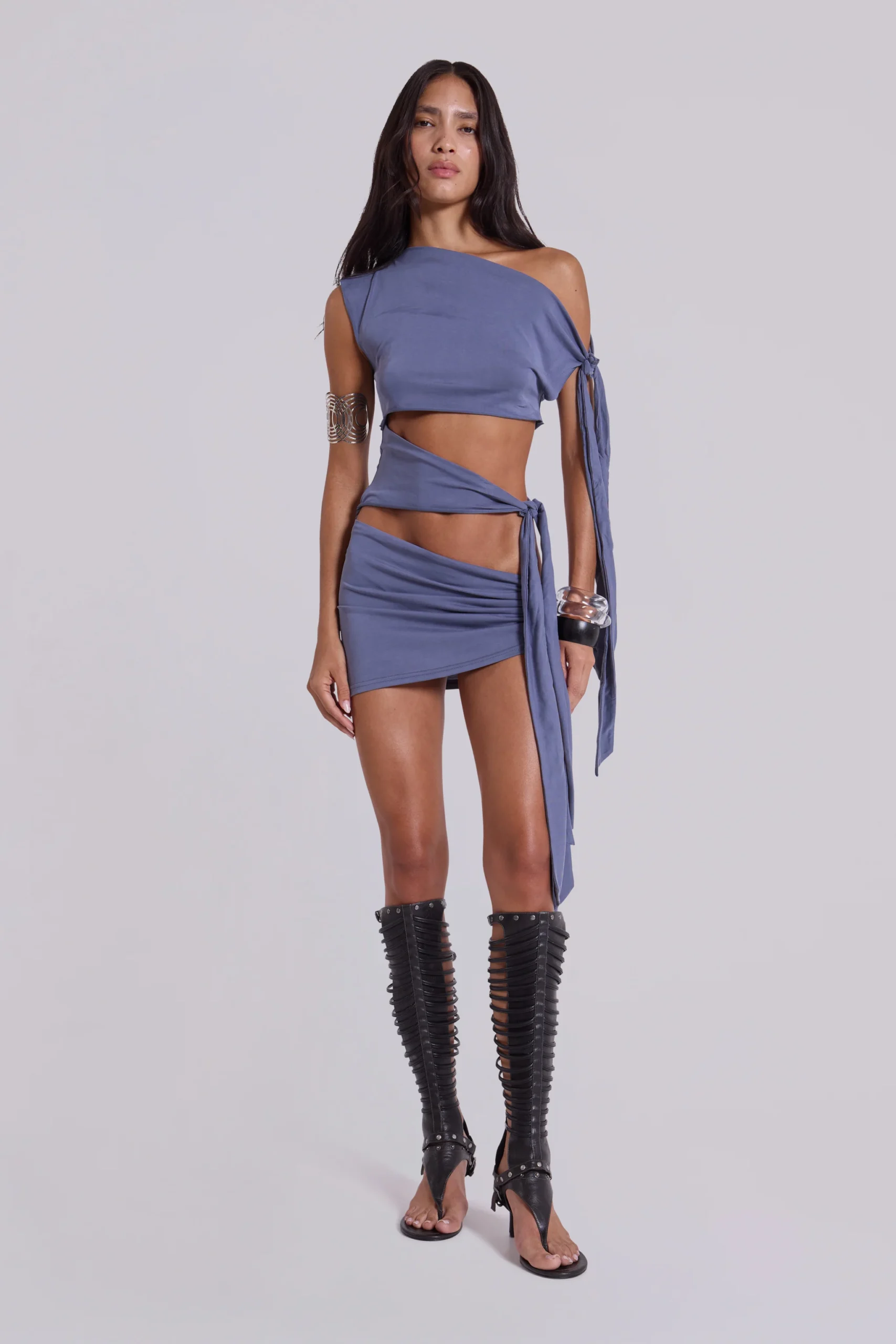 Mena Asymmetric Mini Dress in Indigo