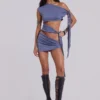 Mena Asymmetric Mini Dress in Indigo
