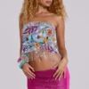 Lavinia Fringe Mini Skirt in Cerise