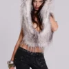 Haka Faux Feather Fur Backless Top