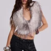 Haka Faux Feather Fur Backless Top
