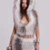 Haka Faux Feather Fur Backless Top