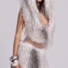 Haka Faux Feather Fur Backless Top