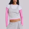 Lexie Triple Layer Long Sleeve Top in Grey Marl