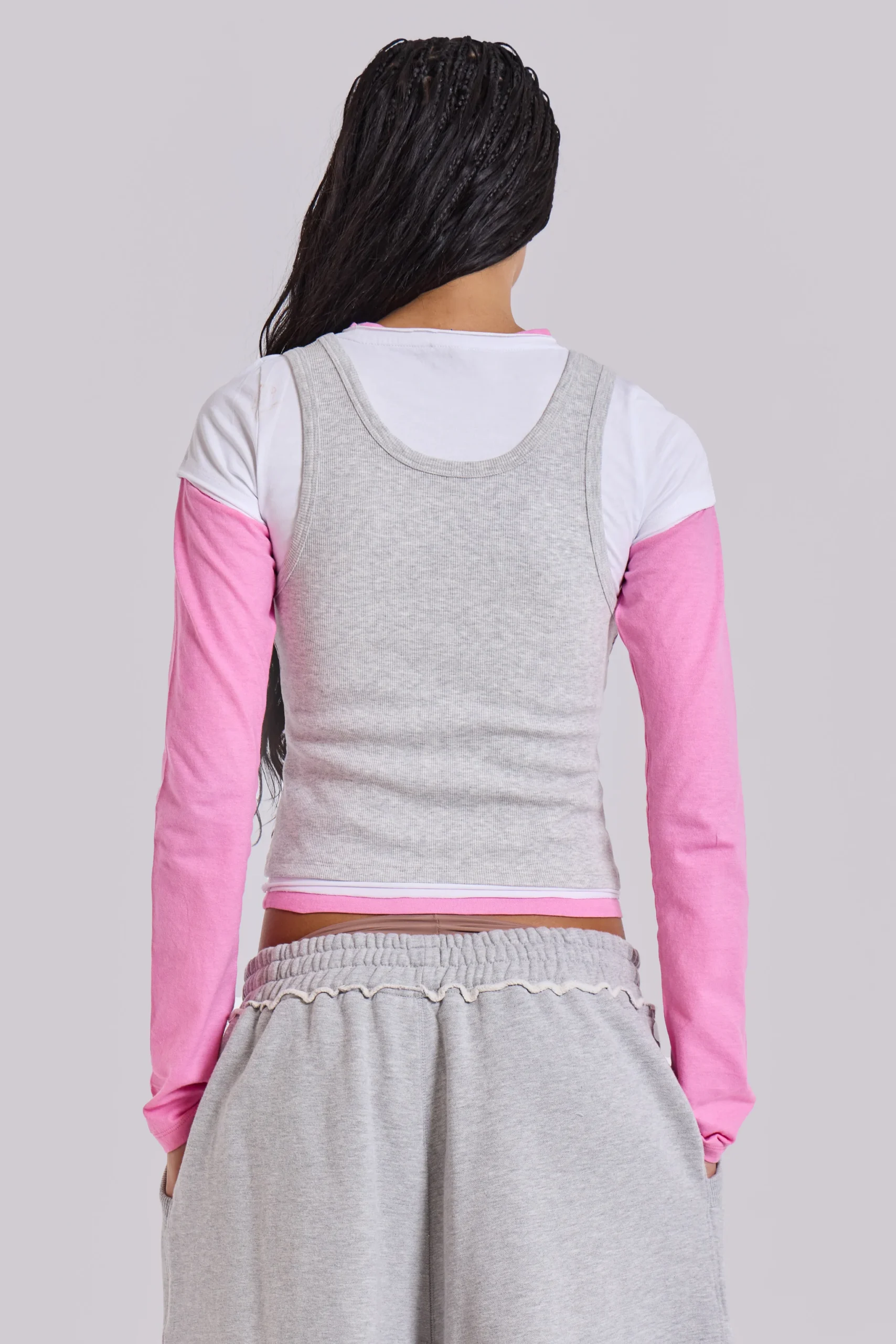 Lexie Triple Layer Long Sleeve Top in Grey Marl