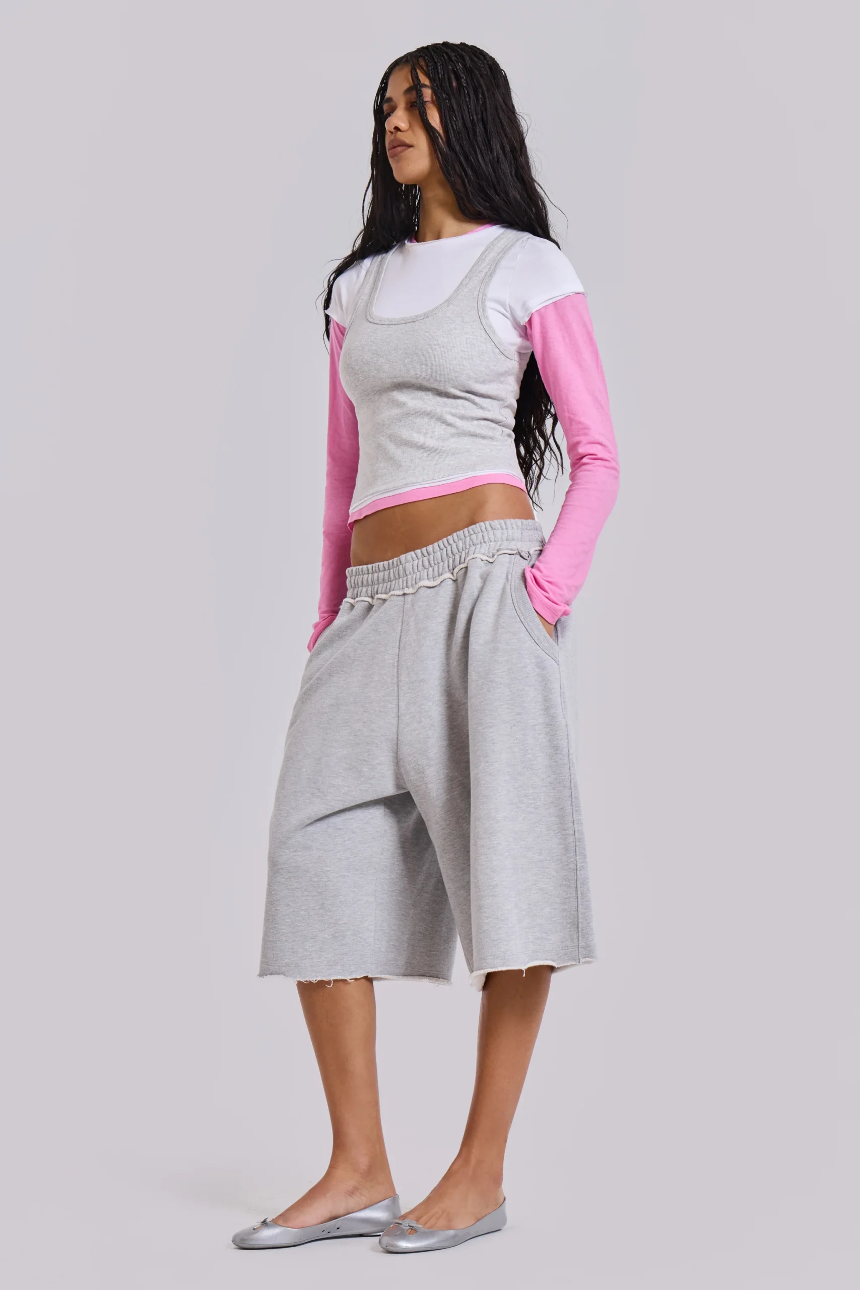 Lexie Triple Layer Long Sleeve Top in Grey Marl
