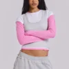 Lexie Triple Layer Long Sleeve Top in Grey Marl