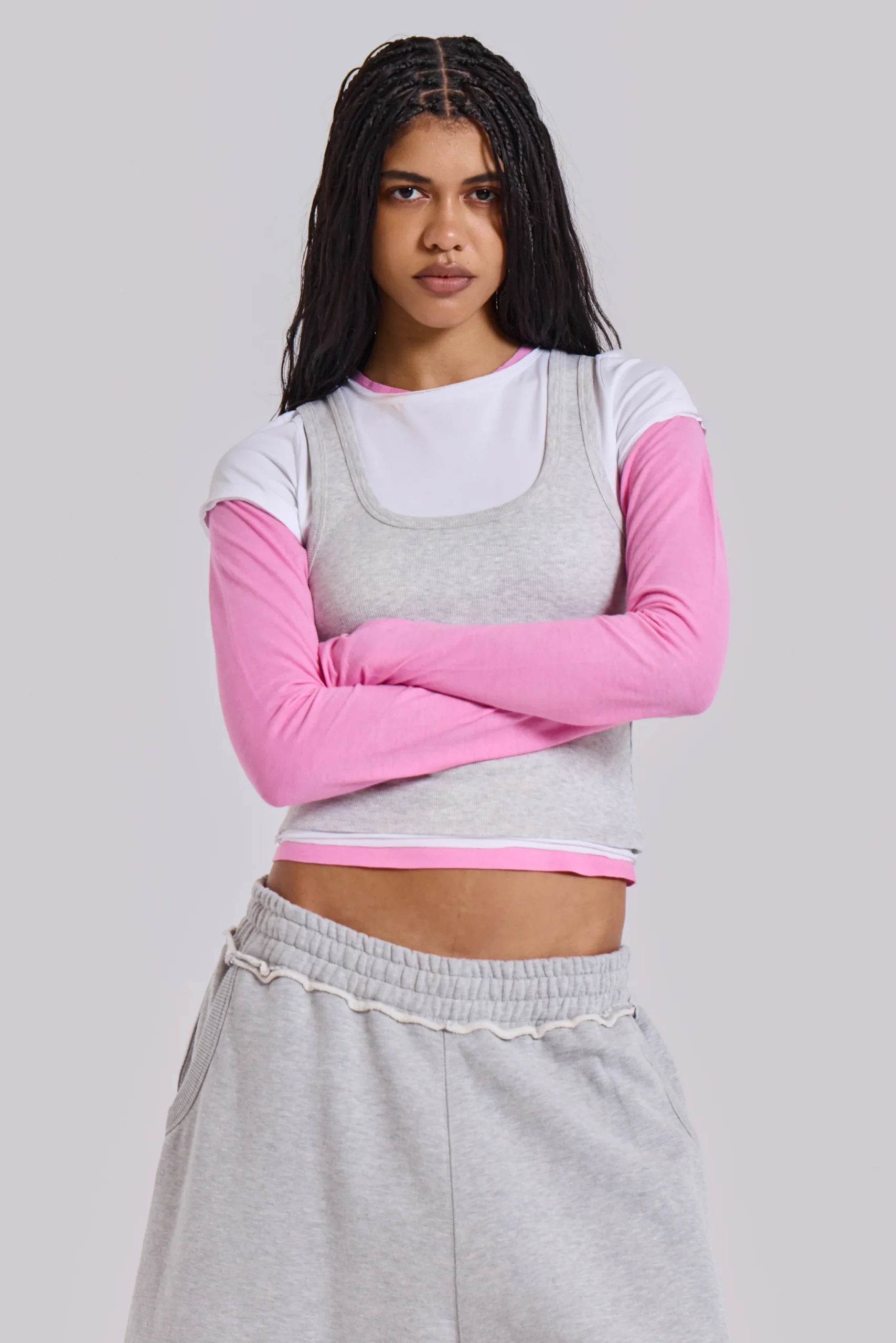 Lexie Triple Layer Long Sleeve Top in Grey Marl