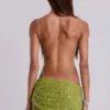 Stellar Asymmetric Hand Beaded Maxi Dress in Lime