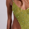 Stellar Asymmetric Hand Beaded Maxi Dress in Lime