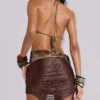 Lavinia Fringe Mini Skirt in Brown
