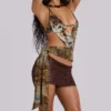 Lavinia Fringe Mini Skirt in Brown