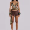 Lavinia Fringe Mini Skirt in Brown
