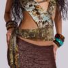 Lavinia Fringe Mini Skirt in Brown