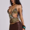 Lavinia Fringe Mini Skirt in Brown