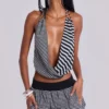 Orla Striped Backless Plunge Top