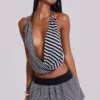 Orla Striped Backless Plunge Top