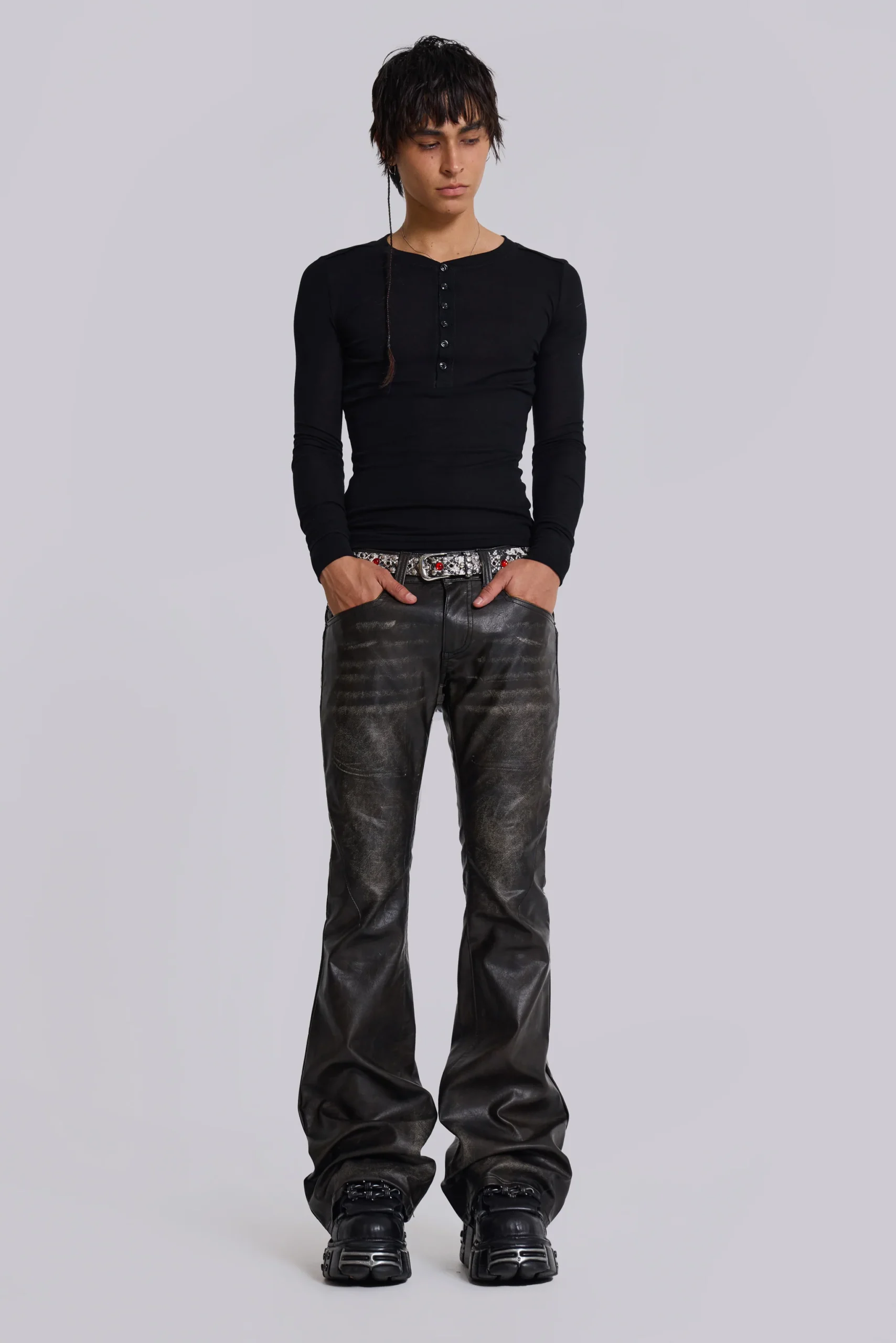 6613-washed-black-pu-drift-bootcut-jeans-3.webp Washed Black PU Drift Bootcut Jeans