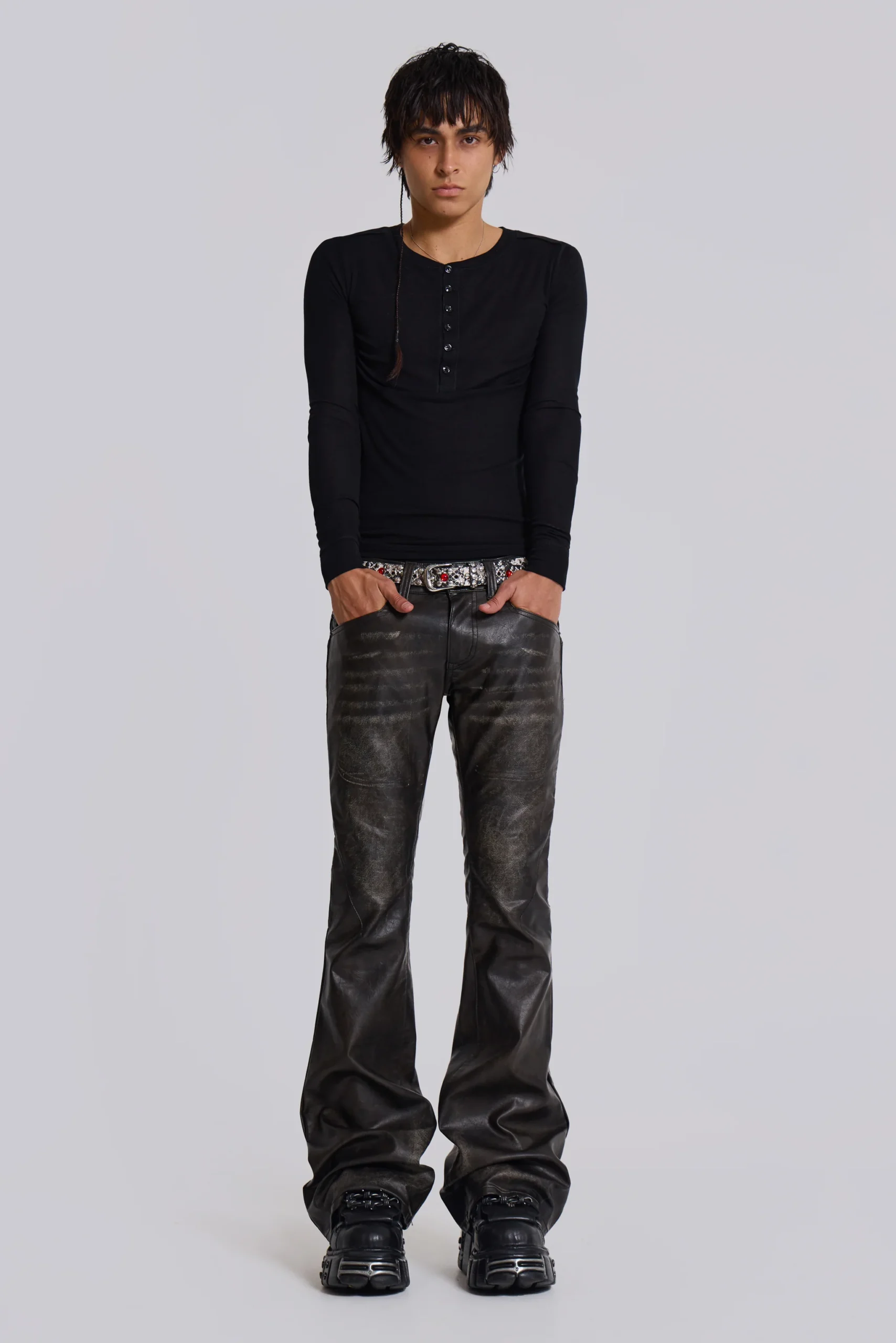 6613-washed-black-pu-drift-bootcut-jeans-4.webp Washed Black PU Drift Bootcut Jeans