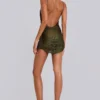 Lavinia Backless Fringe Mini Dress in Khaki