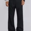 Black Stacked Bootcut Suit Pants