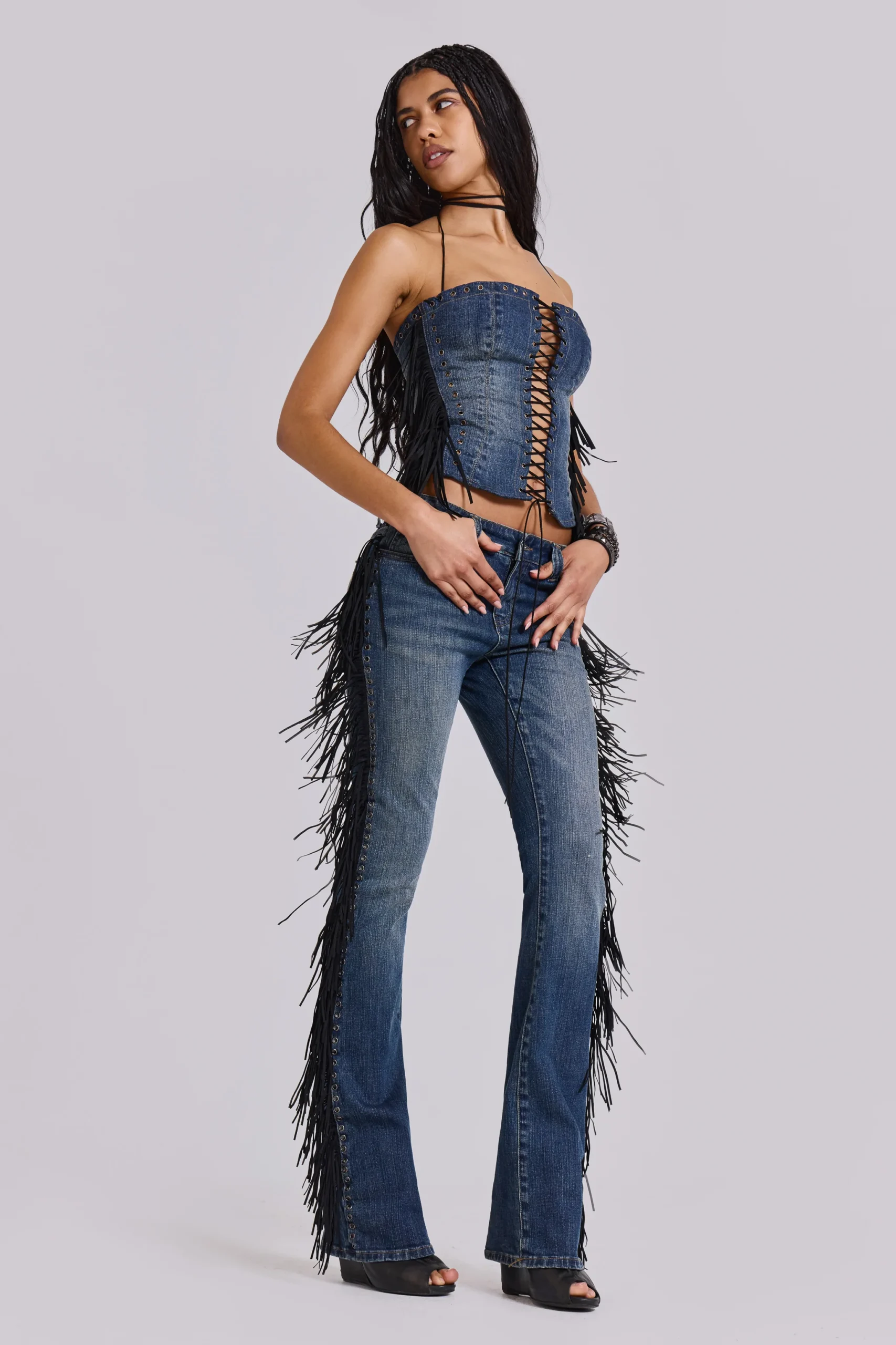 El Topo Fringe Bootcut Jeans in Blue Wash