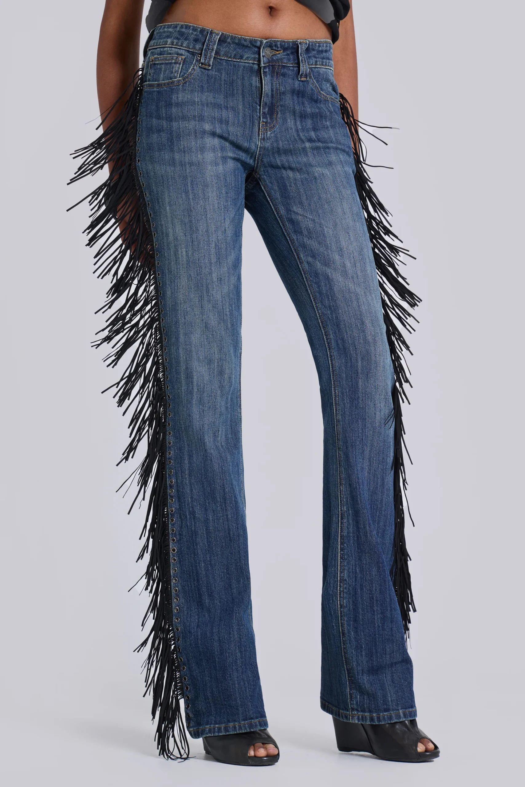 El Topo Fringe Bootcut Jeans in Blue Wash