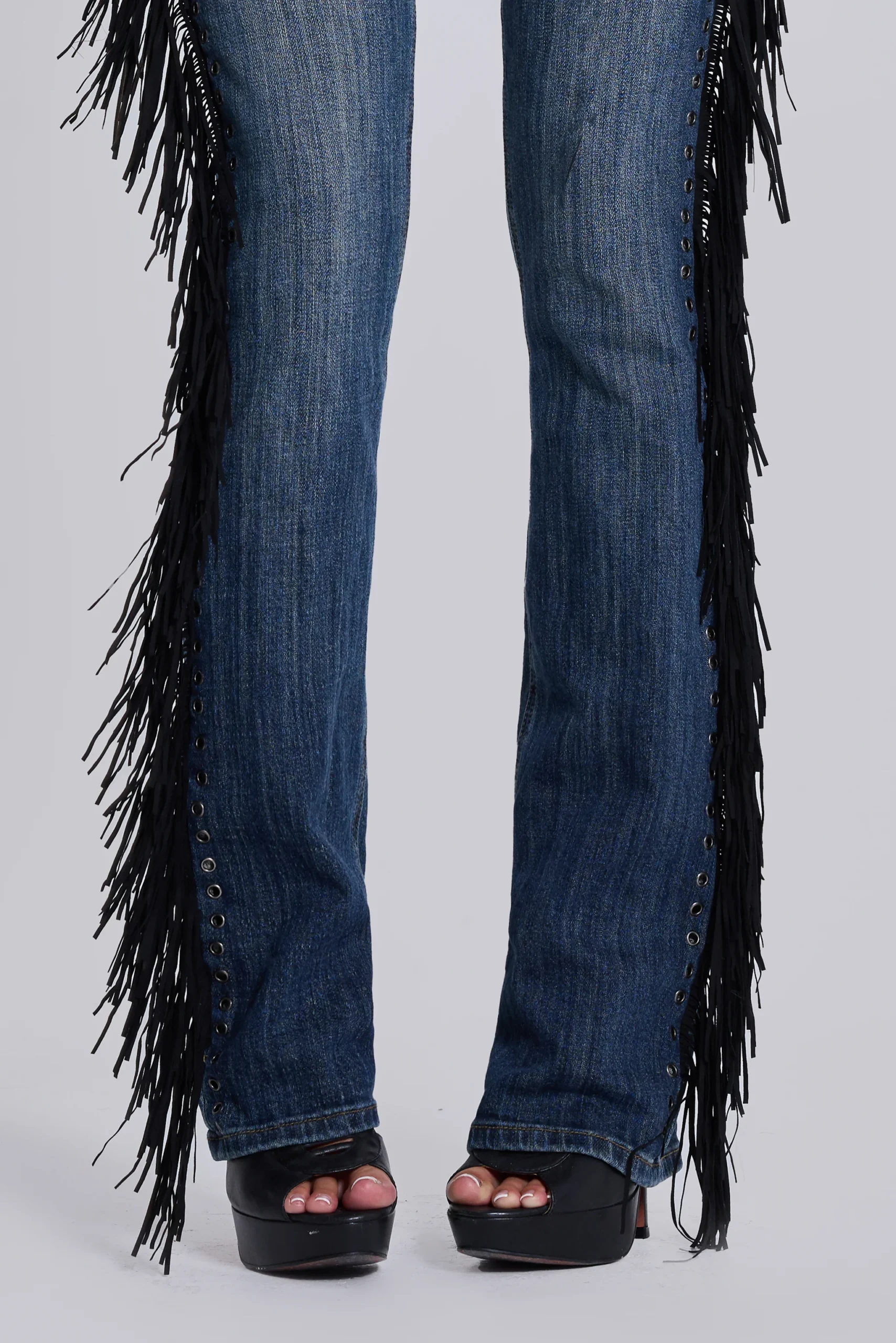 El Topo Fringe Bootcut Jeans in Blue Wash