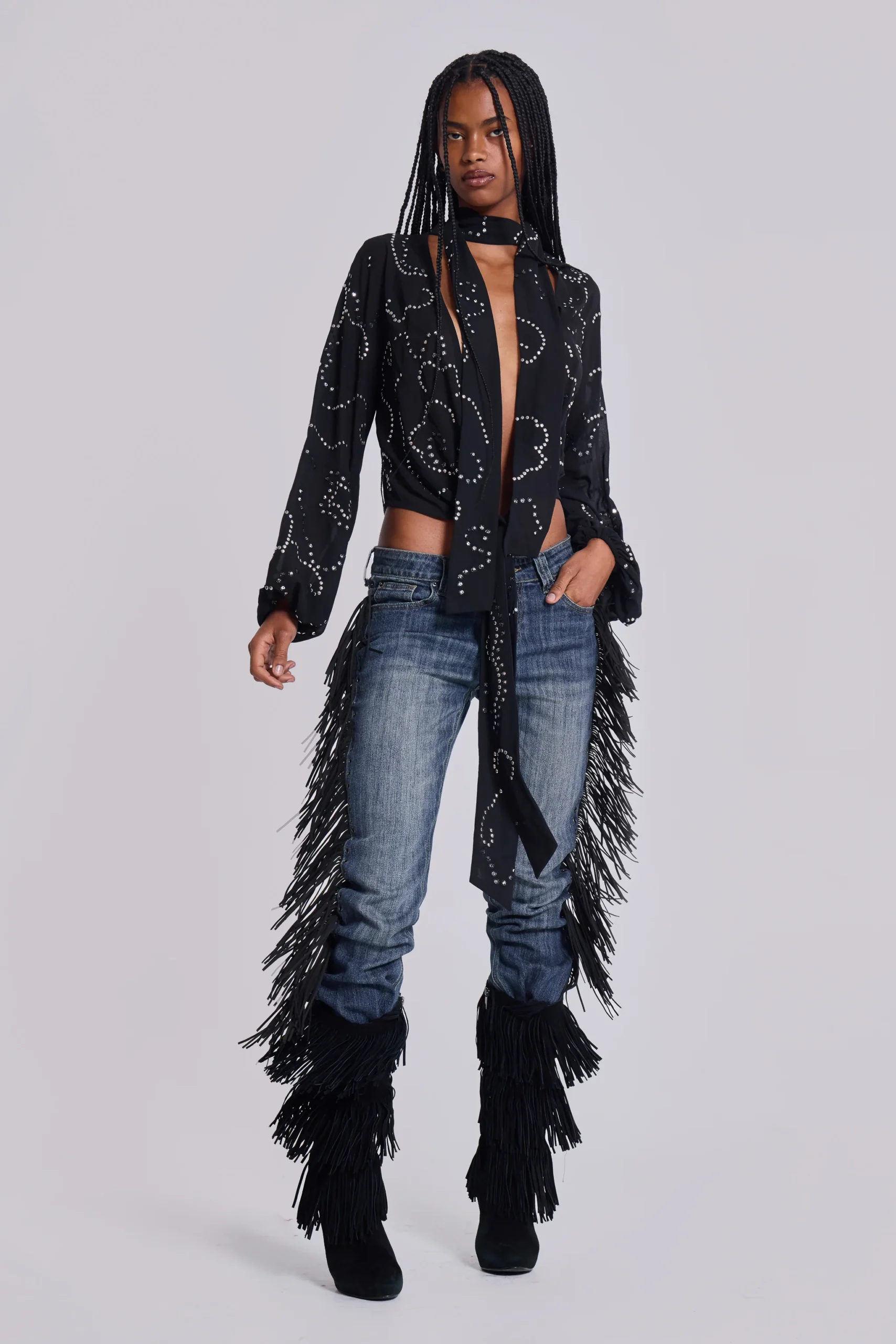 El Topo Fringe Bootcut Jeans in Blue Wash