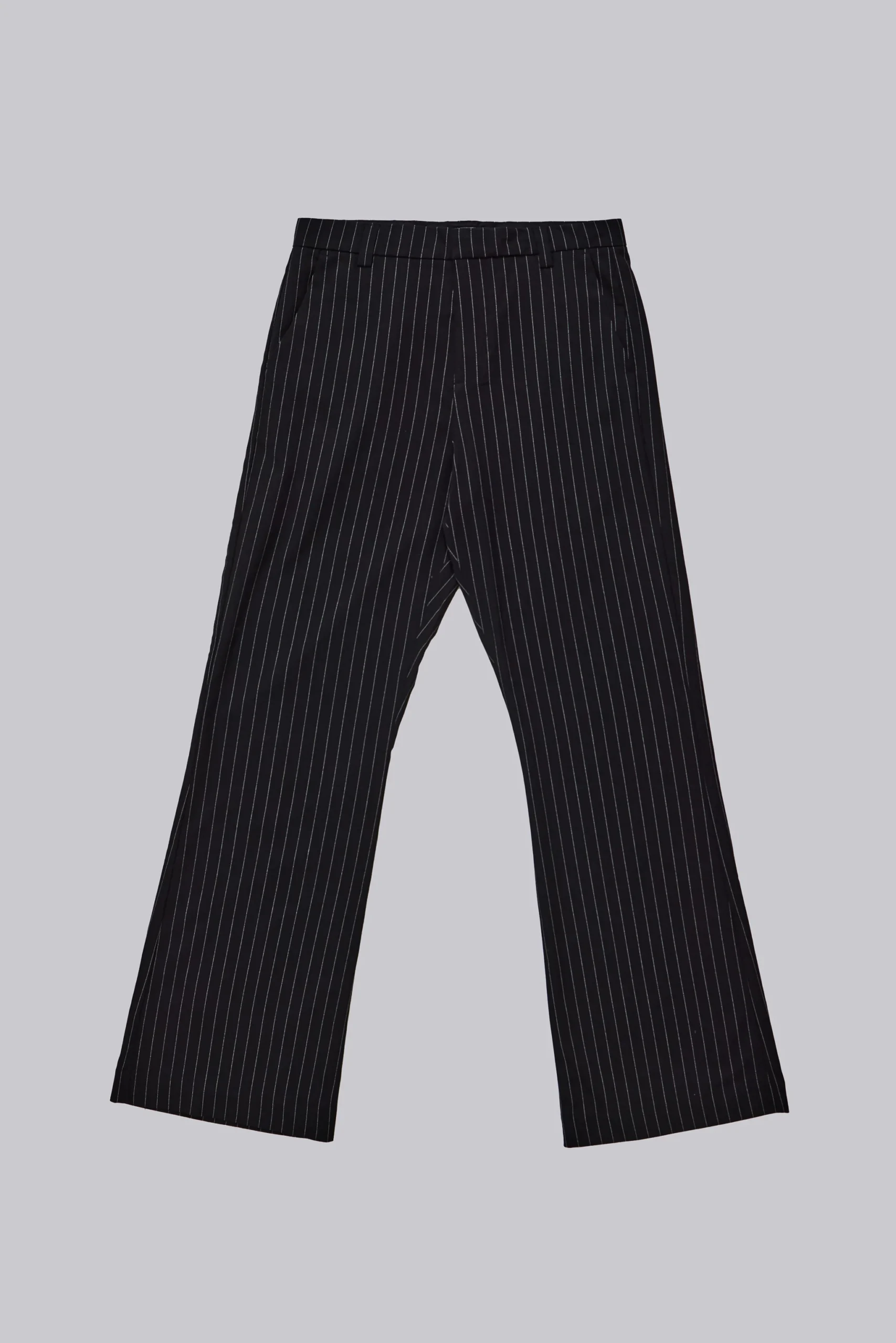 Black Pinstripe Stacked Bootcut Suit Pants